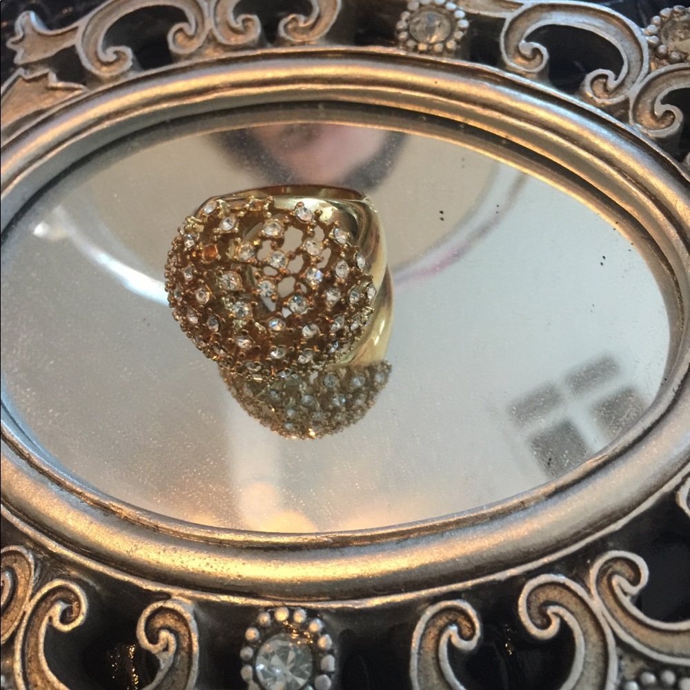 Fashion Ring, multiple stones,  gold tone, size 7